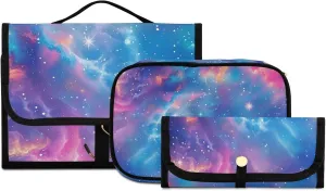 Foldable Hanging Travel Toiletry Organizer Set 3-Piece with Cosmetic Bag & Brush Holder - Starry Sky Universe (10)