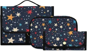 Foldable Hanging Travel Toiletry Organizer Set 3-Piece with Cosmetic Bag & Brush Holder - Starry Sky Universe (5)