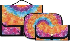 Foldable Hanging Travel Toiletry Organizer Set 3-Piece with Cosmetic Bag & Brush Holder - Tie Dye (3)