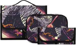 Foldable Hanging Travel Toiletry Organizer Set 3-Piece with Cosmetic Bag & Brush Holder - Tiger (23)