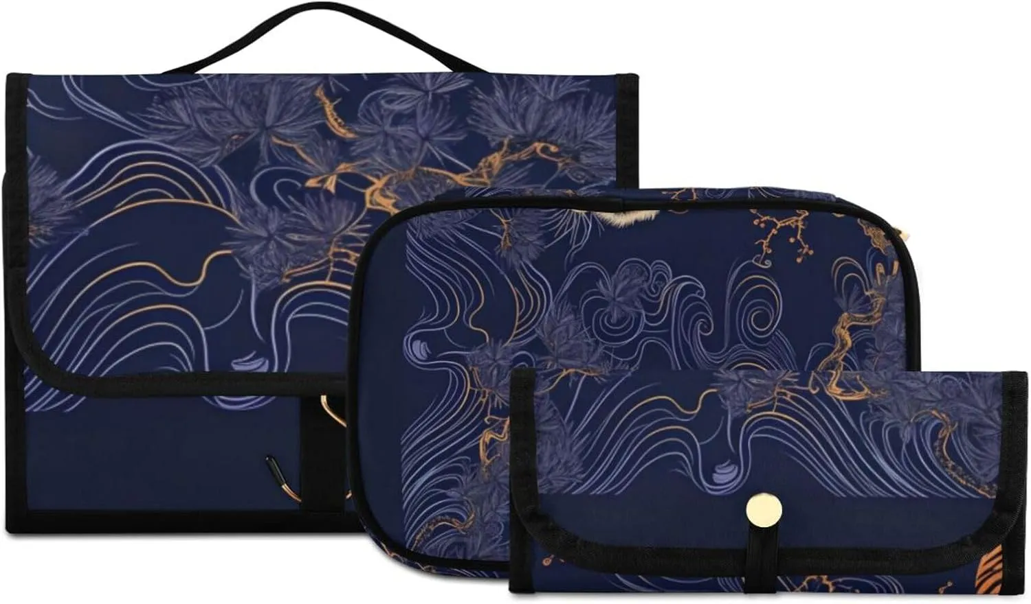 Foldable Hanging Travel Toiletry Organizer Set 3-Piece with Cosmetic Bag & Brush Holder - Tiger (5)
