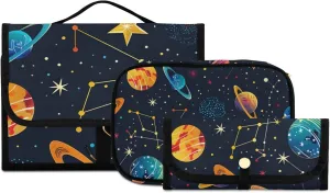 Foldable Hanging Travel Toiletry Organizer Set 3-Piece with Cosmetic Bag & Brush Holder - Universe Starry Sky Rocket (6)