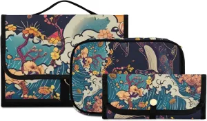 Foldable Hanging Travel Toiletry Organizer Set 3-Piece with Cosmetic Bag & Brush Holder - Whale (3)