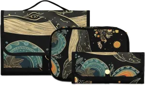 Foldable Hanging Travel Toiletry Organizer Set 3-Piece with Cosmetic Bag & Brush Holder - Whale (4)