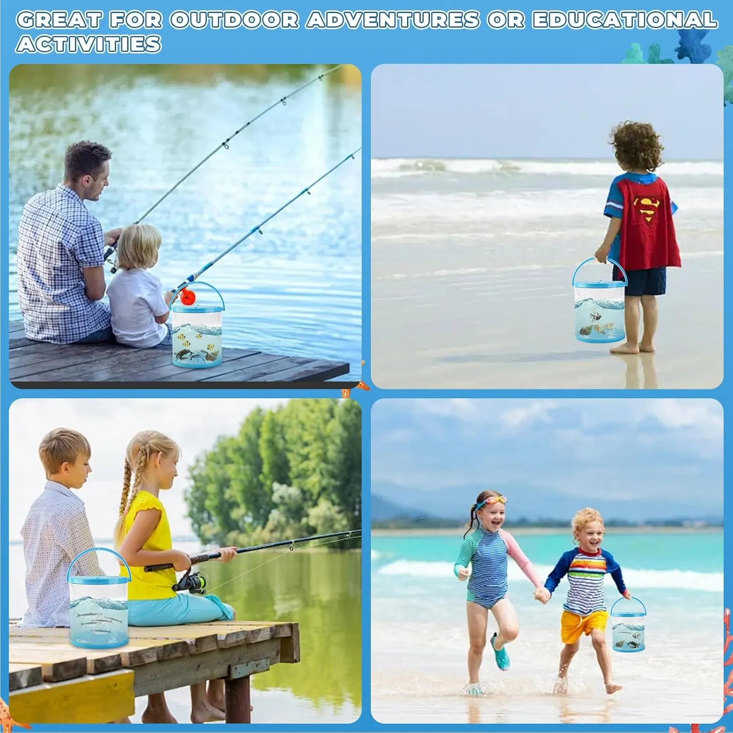 Foldable Small Aquarium, Portable Fish Tank, Fish Transport Container, Plasitc Fish Bowl, Beginner Tank, Great Concept for Catching and Release Critters, Beach, Pool and Lake