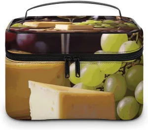 Foldable Travel Luggage Bag for Men And Women, Dry And Wet Separation Portable Travel Luggage Bag, White Wine Cheese Cake Grapes Printed Waterproof Sports Luggage Bag, Fitness Bag