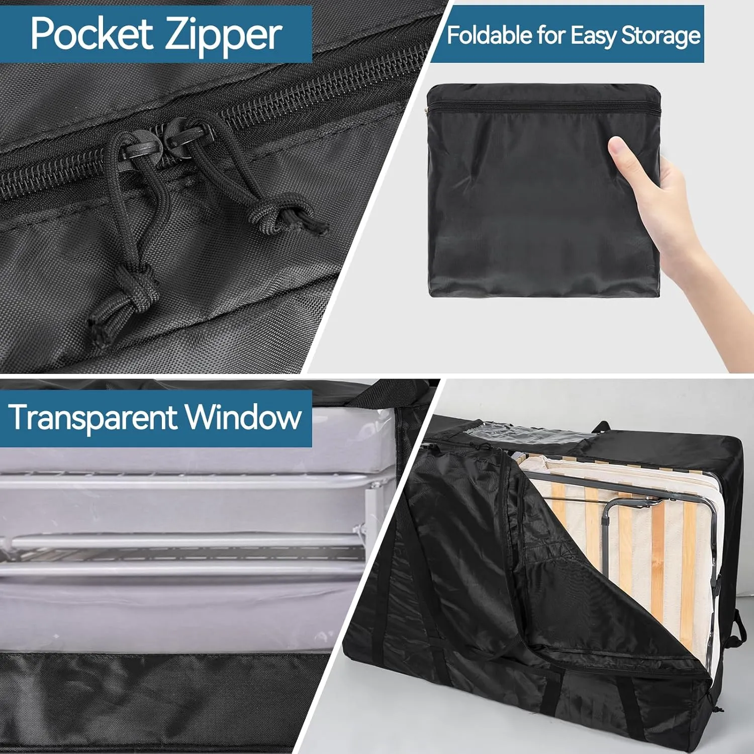 Folding Mattress Storage Bag,Trifold Memory Foam Mattress Carry Case,Portable Heavy Duty Mattress Moving Bag for Tri-Fold Guest Bed Mattress Fits 4" Single Mattress