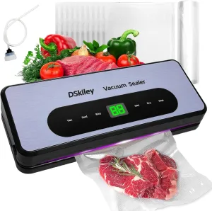 Food Vacuum Sealer Machine – 80kPa Powerful Vacuum Sealer for Fresh, Odor-Free Storage, with Bags, Built-in Cutter & Hose | Preserve Freshness 6X Longer | Compact, Easy-to-Use (Grey)