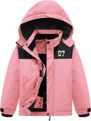FREE SOLDIER Boys Girls Waterproof Ski Jacket Fleece Lined Warm Winter Snow Coat Kids Winter Jacket with Detachable Hood
