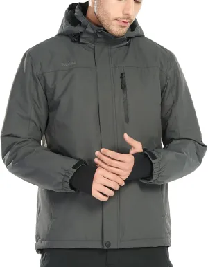 FREE SOLDIER Men's Waterproof Ski Snow Jacket Fleece Lined Warm Winter Rain Jacket with Hood Fully Taped Seams