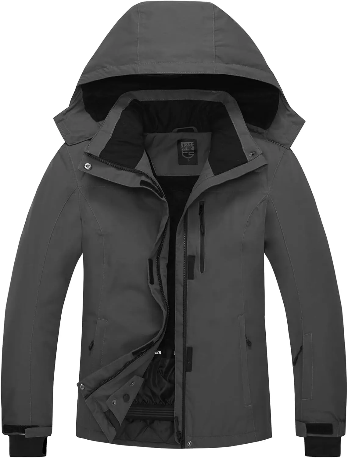 FREE SOLDIER Men's Waterproof Ski Snow Jacket Fleece Lined Warm Winter Rain Jacket with Hood Fully Taped Seams