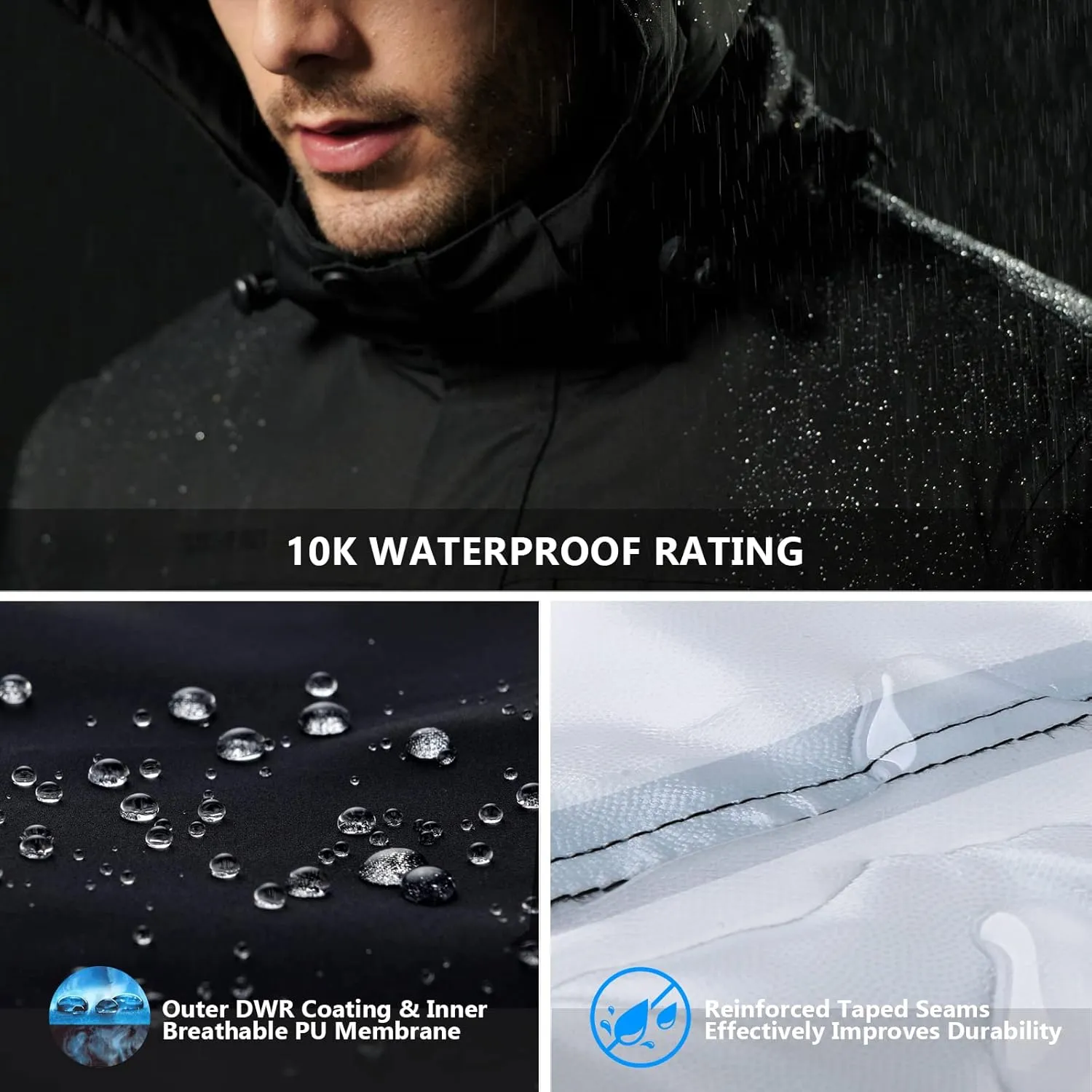 FREE SOLDIER Men's Waterproof Ski Snow Jacket Fleece Lined Warm Winter Rain Jacket with Hood Fully Taped Seams