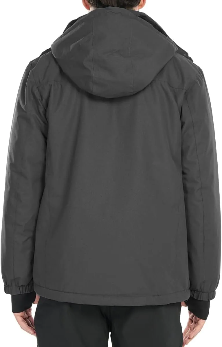 FREE SOLDIER Men's Waterproof Ski Snow Jacket Fleece Lined Warm Winter Rain Jacket with Hood Fully Taped Seams
