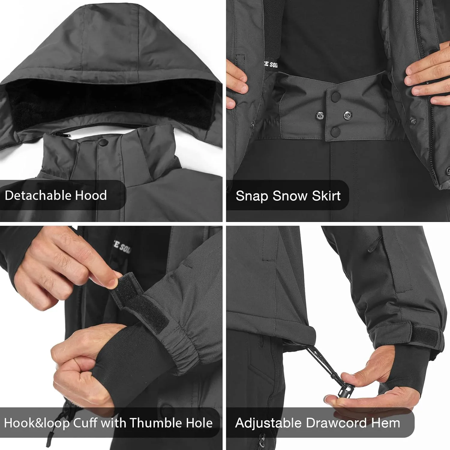 FREE SOLDIER Men's Waterproof Ski Snow Jacket Fleece Lined Warm Winter Rain Jacket with Hood Fully Taped Seams