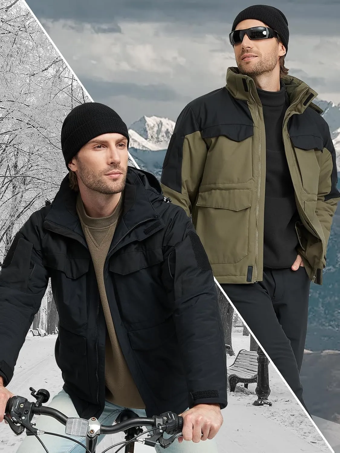FREE SOLDIER Men's Waterproof Ski Winter Jacket Warm Winter Snow Snowboard Coat with Multi Pockets Detachable Hood