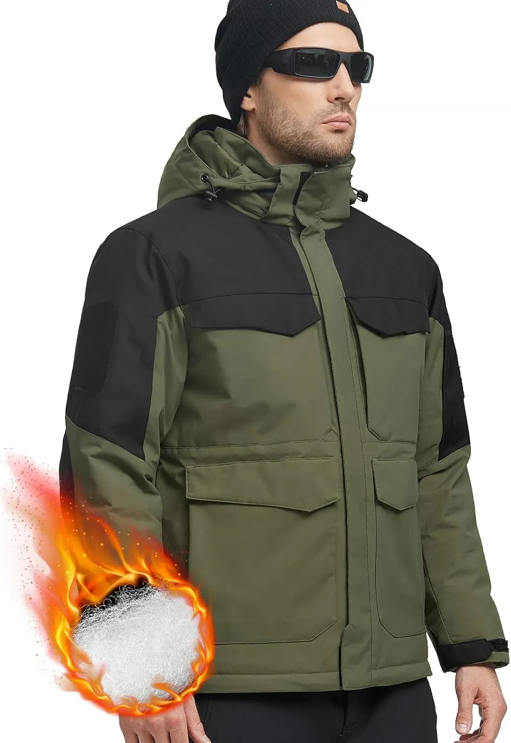 FREE SOLDIER Men's Waterproof Ski Winter Jacket Warm Winter Snow Snowboard Coat with Multi Pockets Detachable Hood