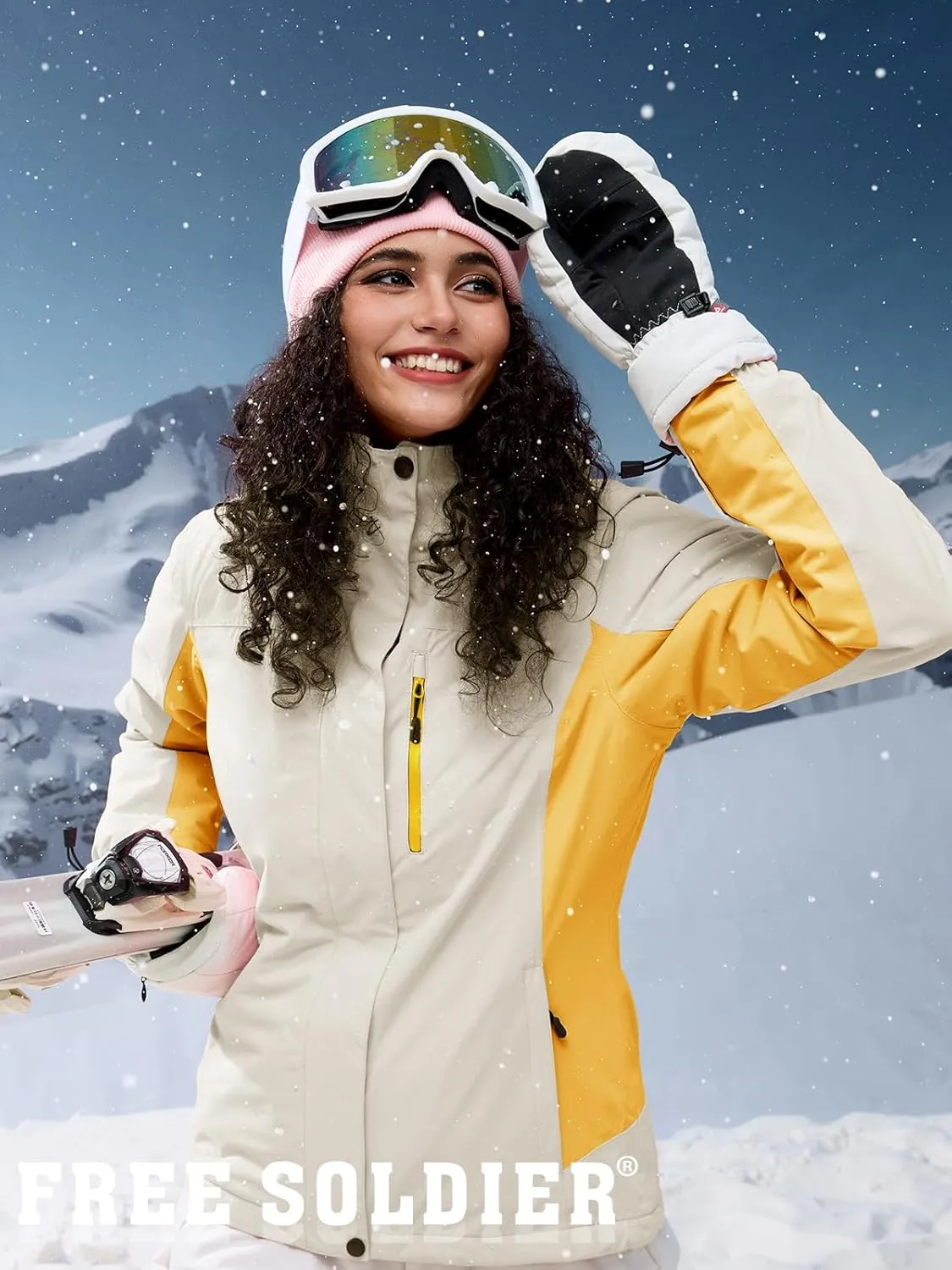 FREE SOLDIER Women's Waterproof Ski Snow Jacket Fleece Lined Warm Winter Rain Jacket with Hood Fully Taped Seams