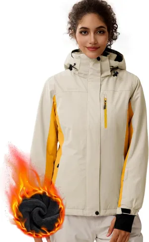 FREE SOLDIER Women's Waterproof Ski Snow Jacket Fleece Lined Warm Winter Rain Jacket with Hood Fully Taped Seams