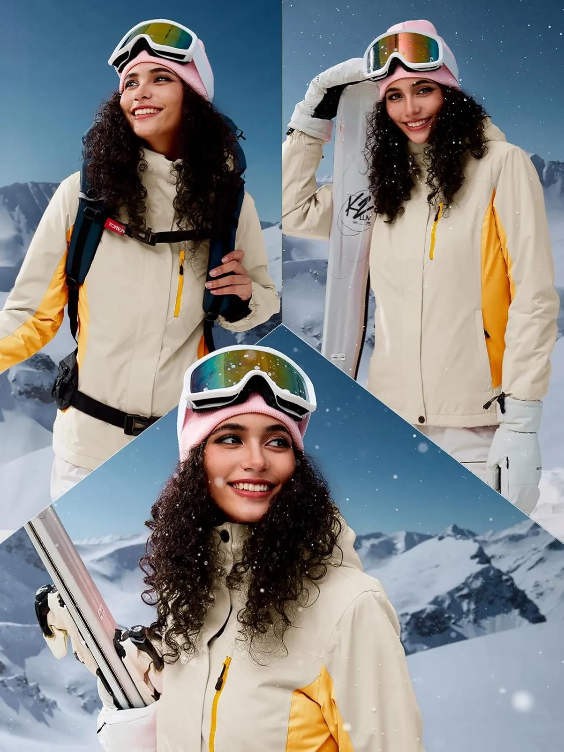 FREE SOLDIER Women's Waterproof Ski Snow Jacket Fleece Lined Warm Winter Rain Jacket with Hood Fully Taped Seams