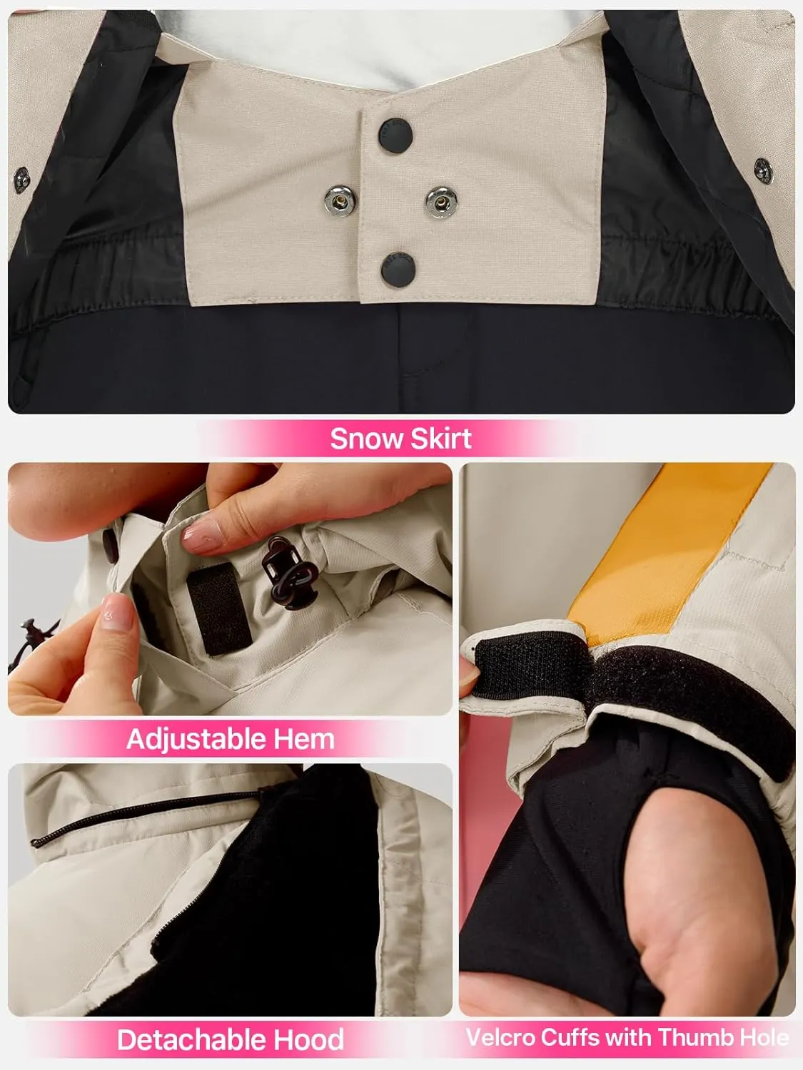 FREE SOLDIER Women's Waterproof Ski Snow Jacket Fleece Lined Warm Winter Rain Jacket with Hood Fully Taped Seams