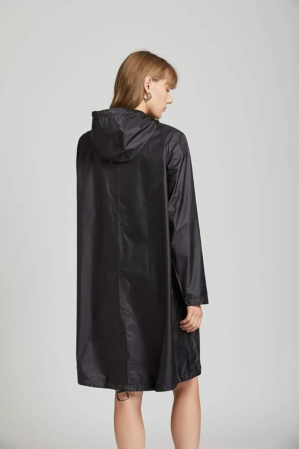 Freesmily Women Long Raincoat Waterproof Rain Jacket with Hood Zipper and Pockets Outdoors