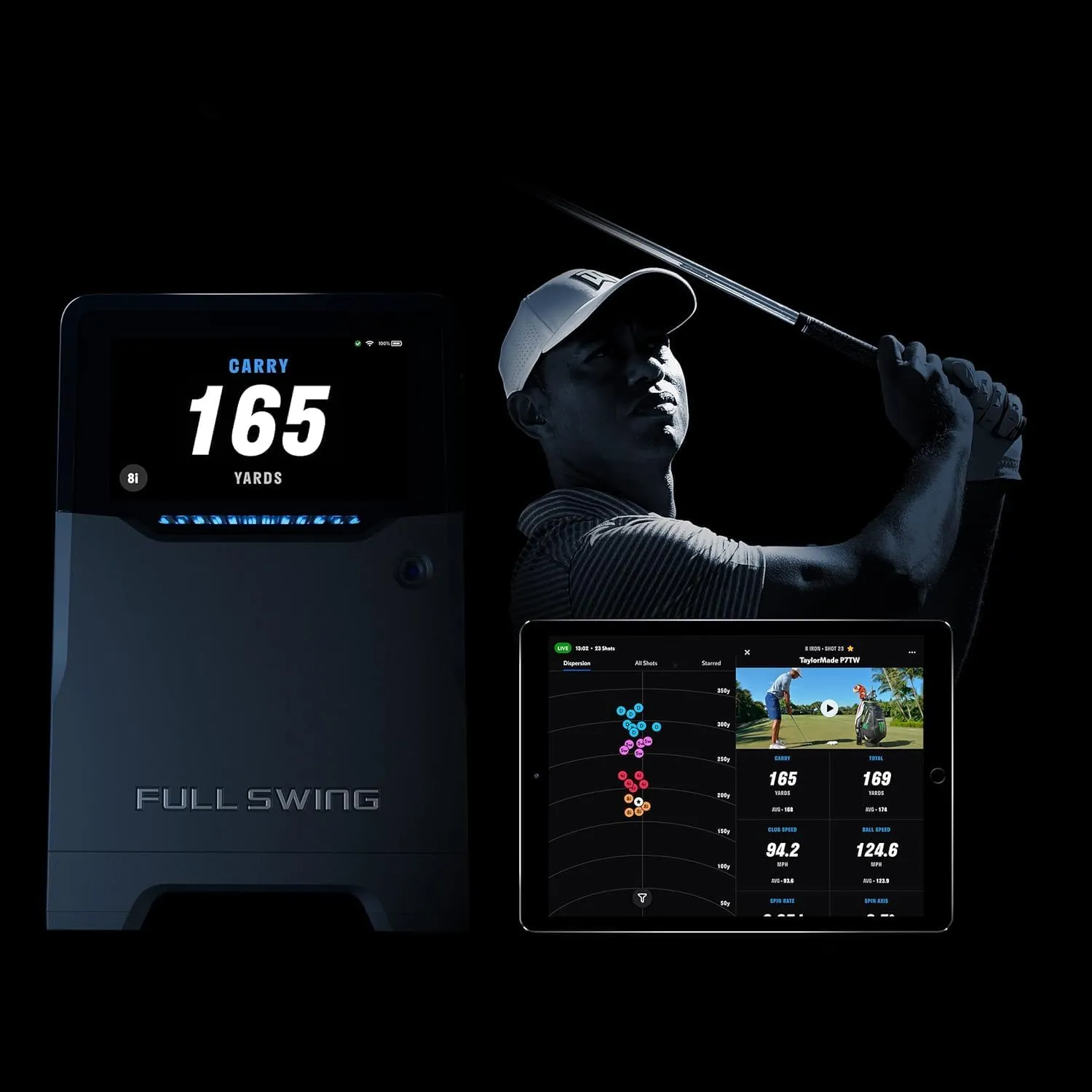 Full Swing Kit Golf Portable Launch Monitor Bundle - High-Resolution Video Replay, 16 Points of Radar, Outdoor & Indoor Use with Tiger Woods Premium Golf Balls