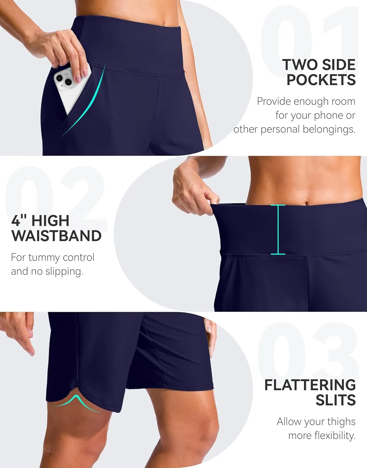 G Gradual Women's 9" Long Swim Board Shorts High Waisted Quick Dry Beach Swimming Shorts for Women with Pockets Liner
