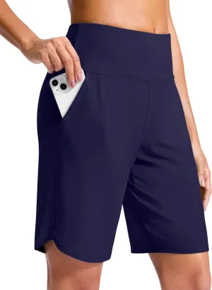 G Gradual Women's 9" Long Swim Board Shorts High Waisted Quick Dry Beach Swimming Shorts for Women with Pockets Liner