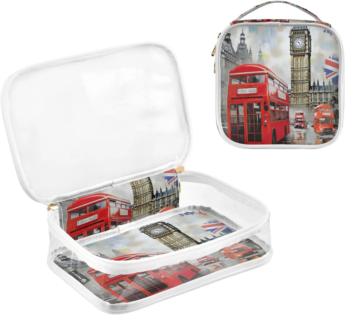 GAIGEO London Red Bus With Big Ben Makeup Travel Bag Set, Car Toiletry Bag, Cosmetic Travel Bags for Women, 2 Pack