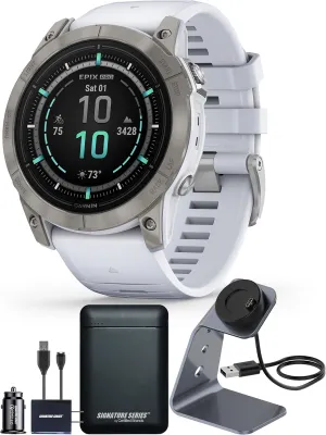 Garmin epix Gen 2 Pro Sapphire Edition, 51mm, Titanium/Whitestone | AMOLED Display, High Performance Smartwatch, Advanced Training Technology, Built-in Flashlight with Signature Power Bundle