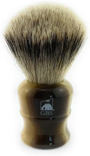 G.B.S Badger Shaving Brush with Faux Horn Handle, Free Stand, Large Silvertip