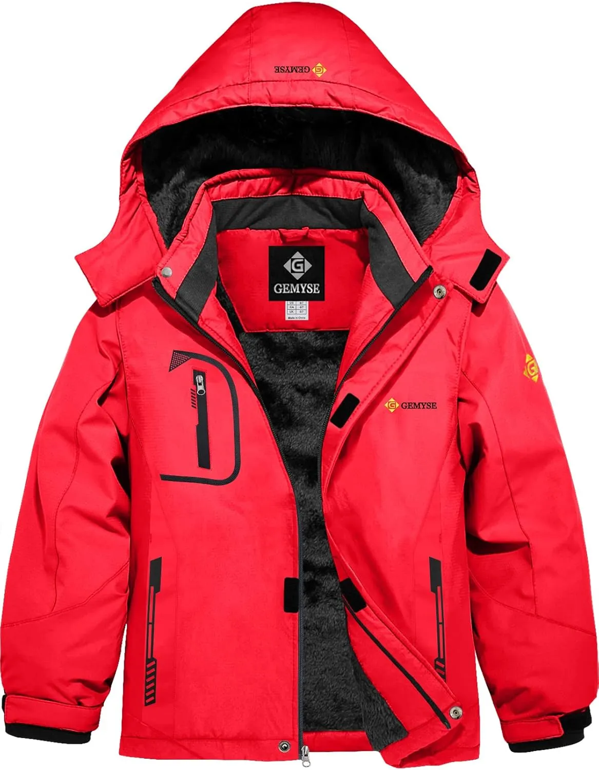 GEMYSE Boy's Waterproof Ski Snow Jacket Fleece Windproof Winter Jacket with Hood
