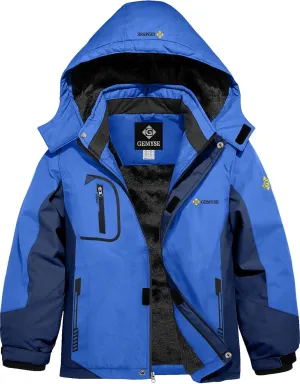 GEMYSE Boy's Waterproof Ski Snow Jacket Fleece Windproof Winter Jacket with Hood