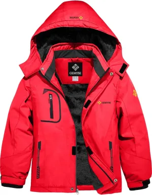 GEMYSE Boy's Waterproof Ski Snow Jacket Fleece Windproof Winter Jacket with Hood