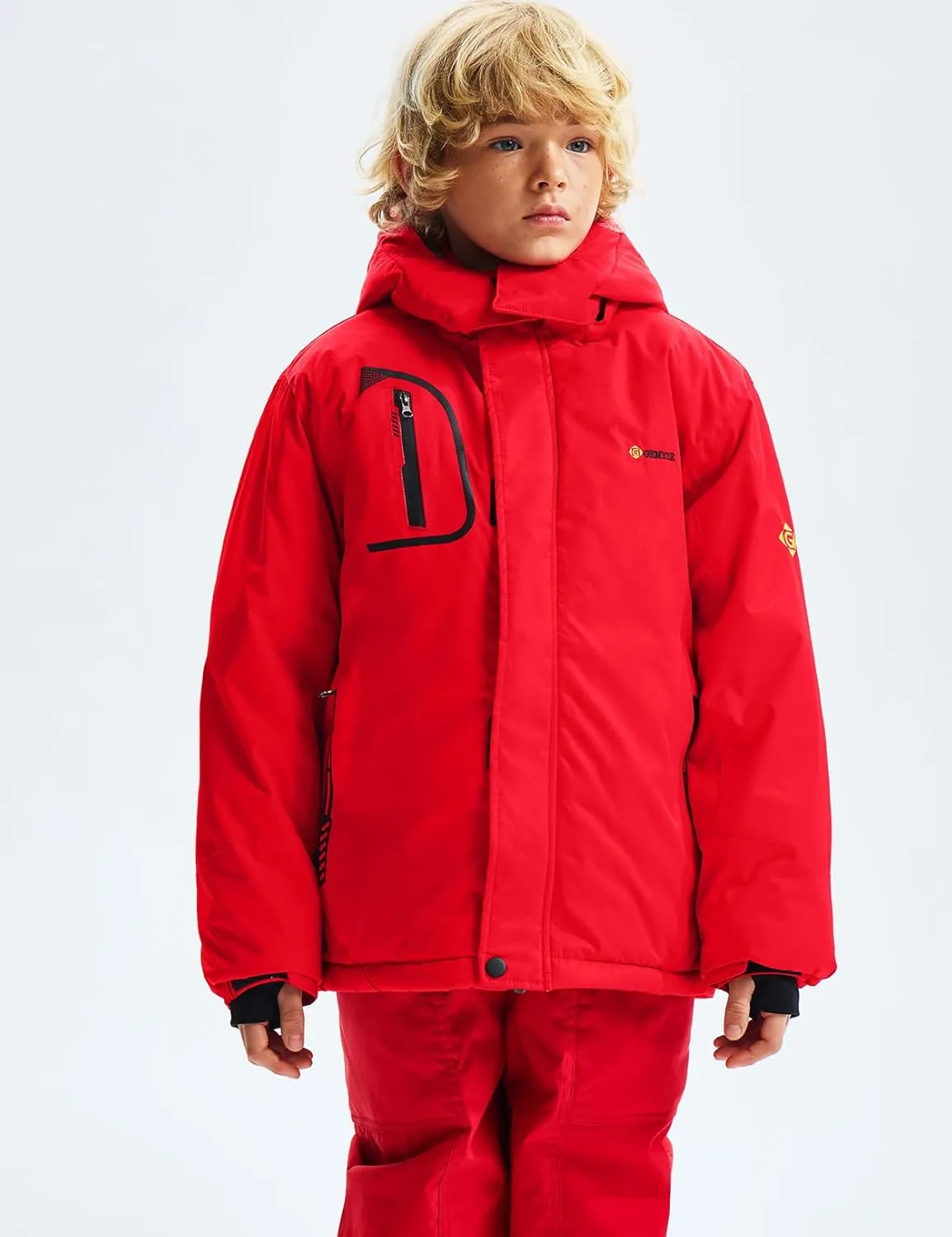 GEMYSE Boy's Waterproof Ski Snow Jacket Fleece Windproof Winter Jacket with Hood