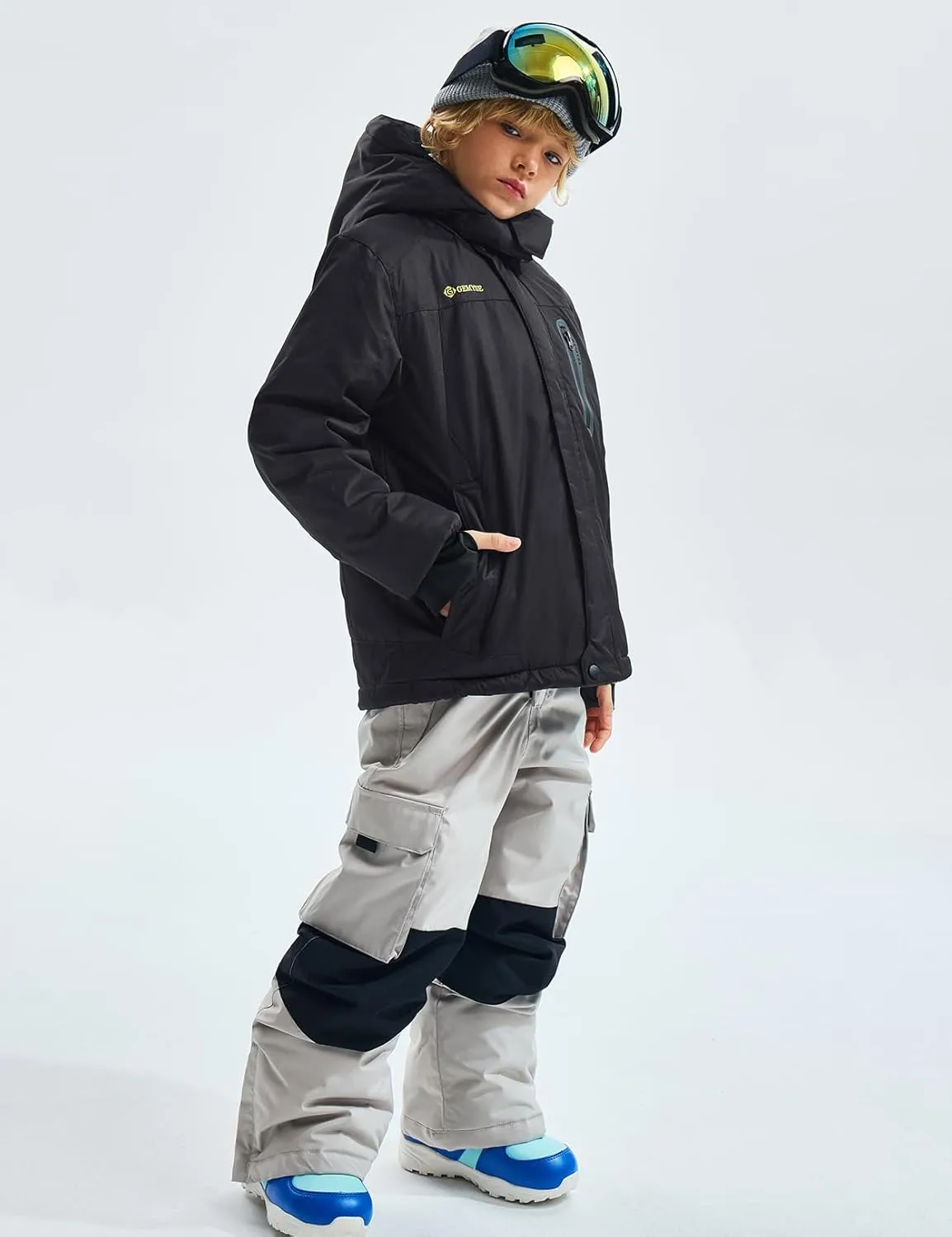 GEMYSE Boy's Waterproof Ski Snow Jacket Hooded Fleece Lined Windproof Winter Jacket