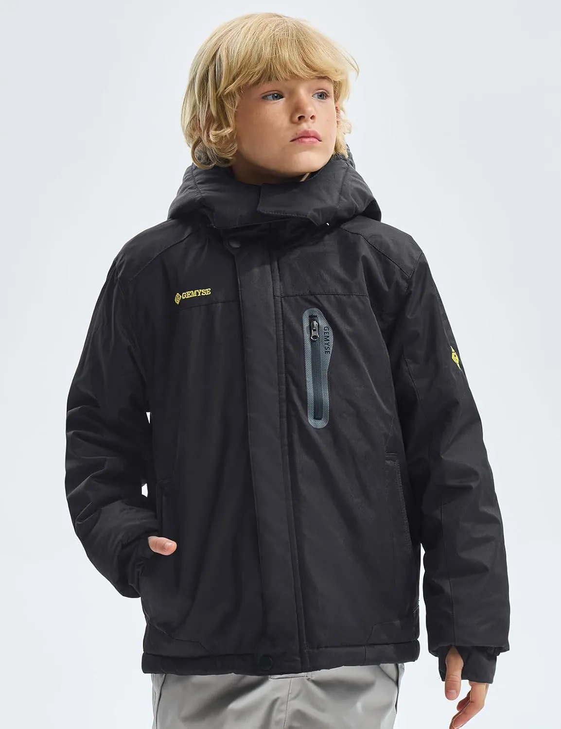GEMYSE Boy's Waterproof Ski Snow Jacket Hooded Fleece Lined Windproof Winter Jacket