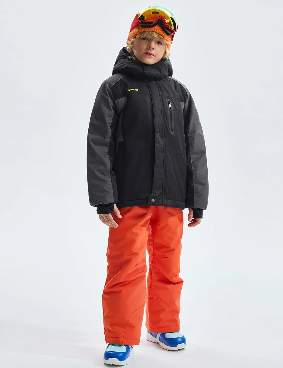 GEMYSE Boy's Waterproof Ski Snow Jacket Hooded Fleece Lined Windproof Winter Jacket