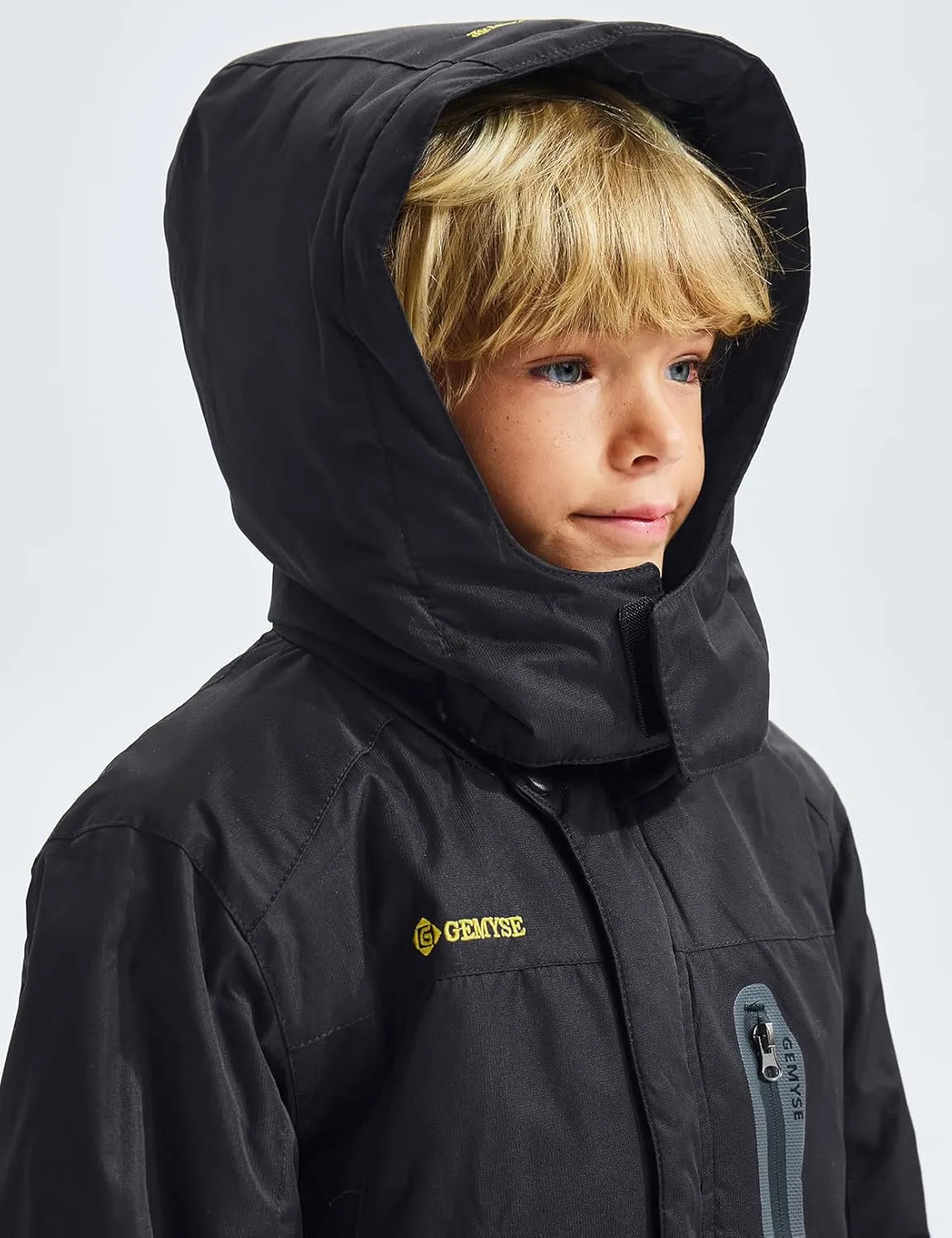 GEMYSE Boy's Waterproof Ski Snow Jacket Hooded Fleece Lined Windproof Winter Jacket