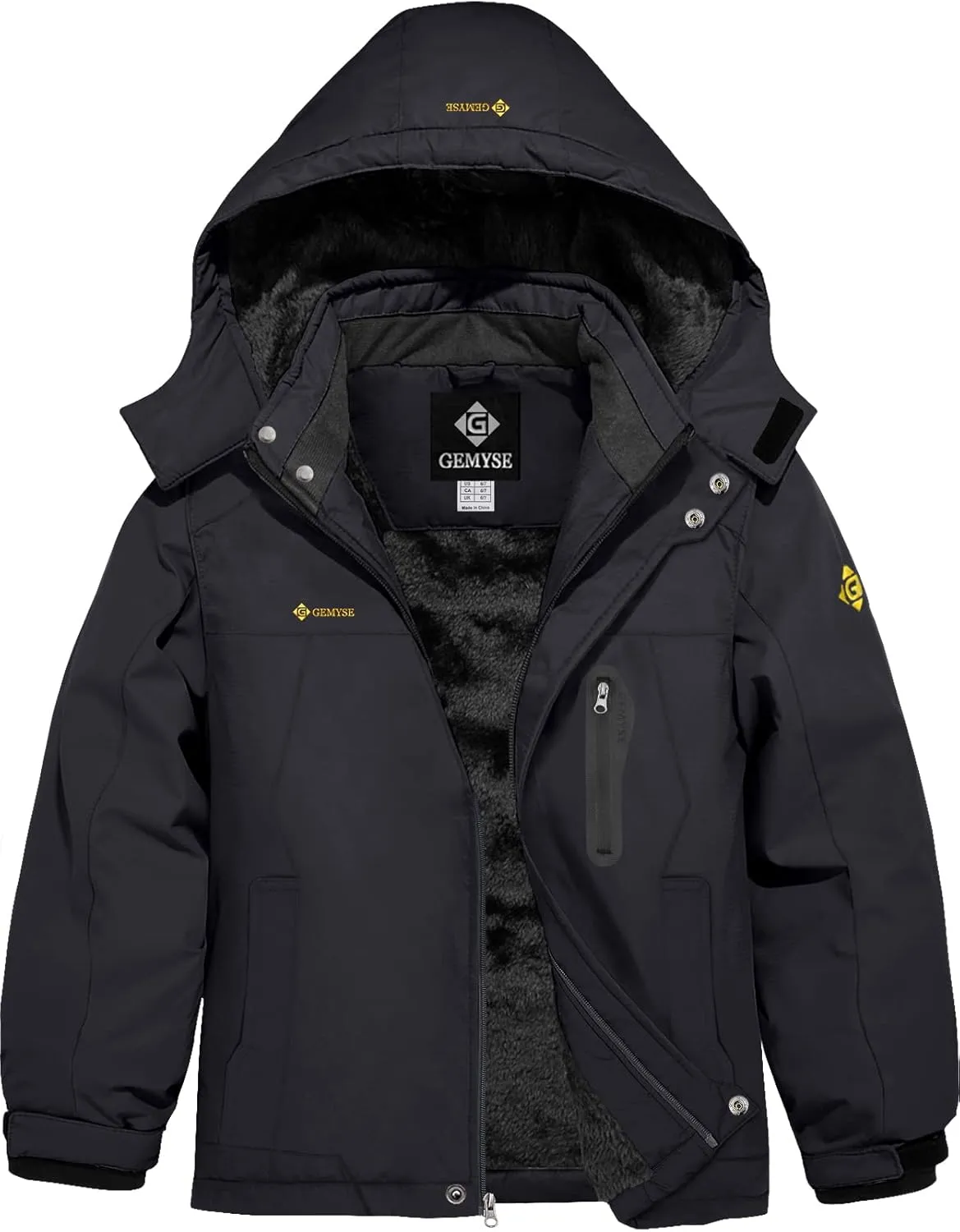 GEMYSE Boy's Waterproof Ski Snow Jacket Hooded Fleece Lined Windproof Winter Jacket