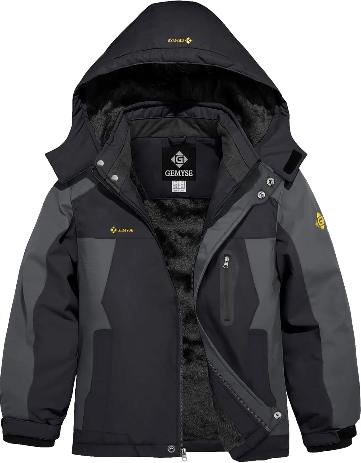 GEMYSE Boy's Waterproof Ski Snow Jacket Hooded Fleece Lined Windproof Winter Jacket