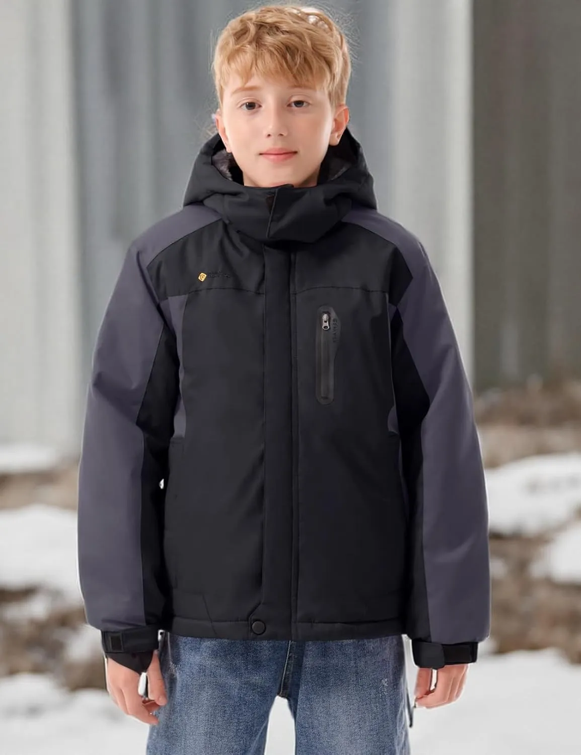 GEMYSE Boy's Waterproof Ski Snow Jacket Hooded Fleece Lined Windproof Winter Jacket