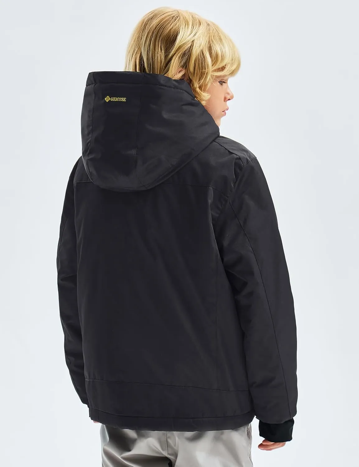 GEMYSE Boy's Waterproof Ski Snow Jacket Hooded Fleece Lined Windproof Winter Jacket