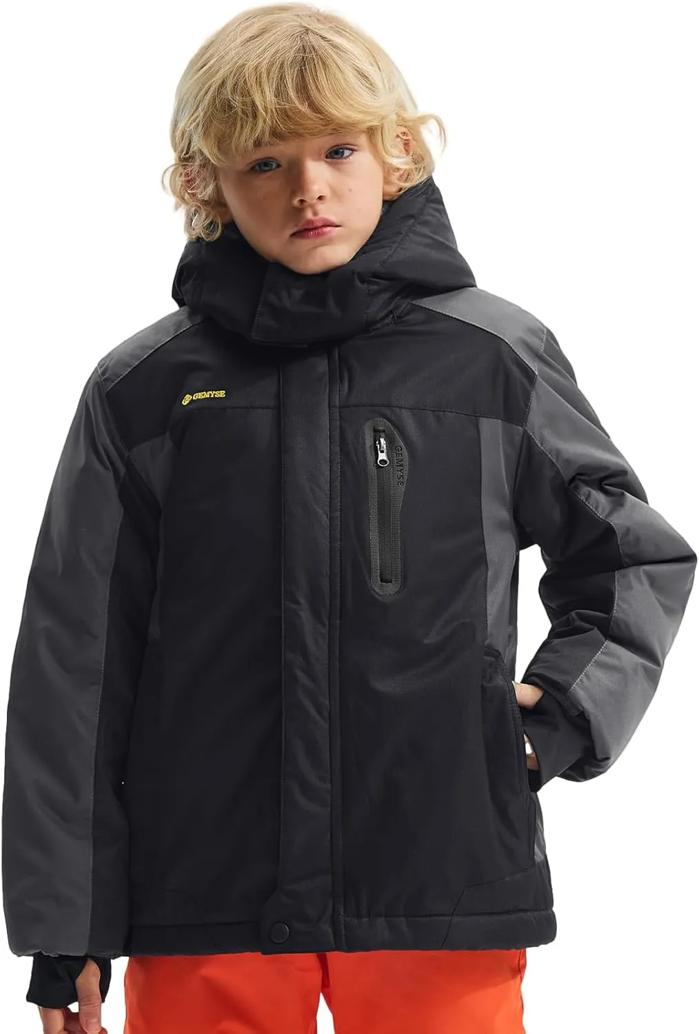 GEMYSE Boy's Waterproof Ski Snow Jacket Hooded Fleece Lined Windproof Winter Jacket