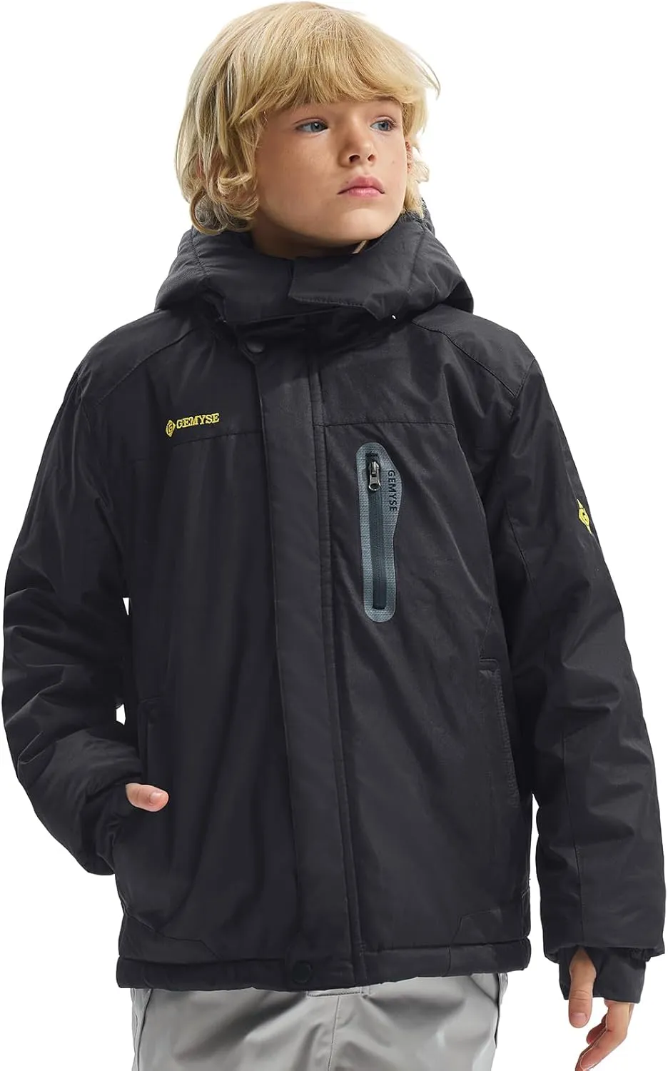 GEMYSE Boy's Waterproof Ski Snow Jacket Hooded Fleece Lined Windproof Winter Jacket