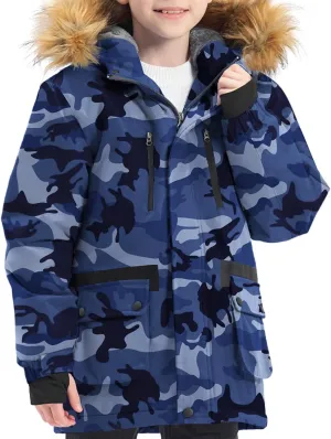 GEMYSE Boy's Winter Waterproof Ski Snow Jacket Hooded Fleece Windproof Jacket