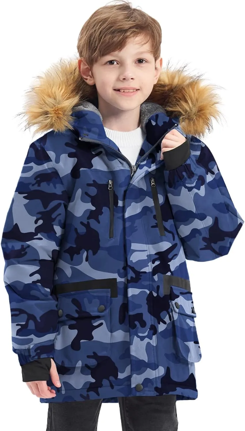 GEMYSE Boy's Winter Waterproof Ski Snow Jacket Hooded Fleece Windproof Jacket