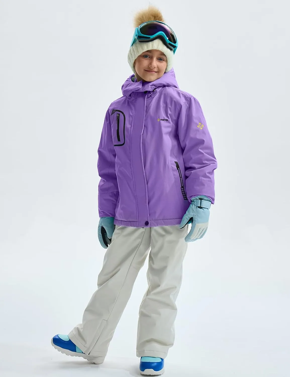 GEMYSE Girl's Waterproof Ski Snow Jacket Fleece Windproof Winter Jacket with Hood