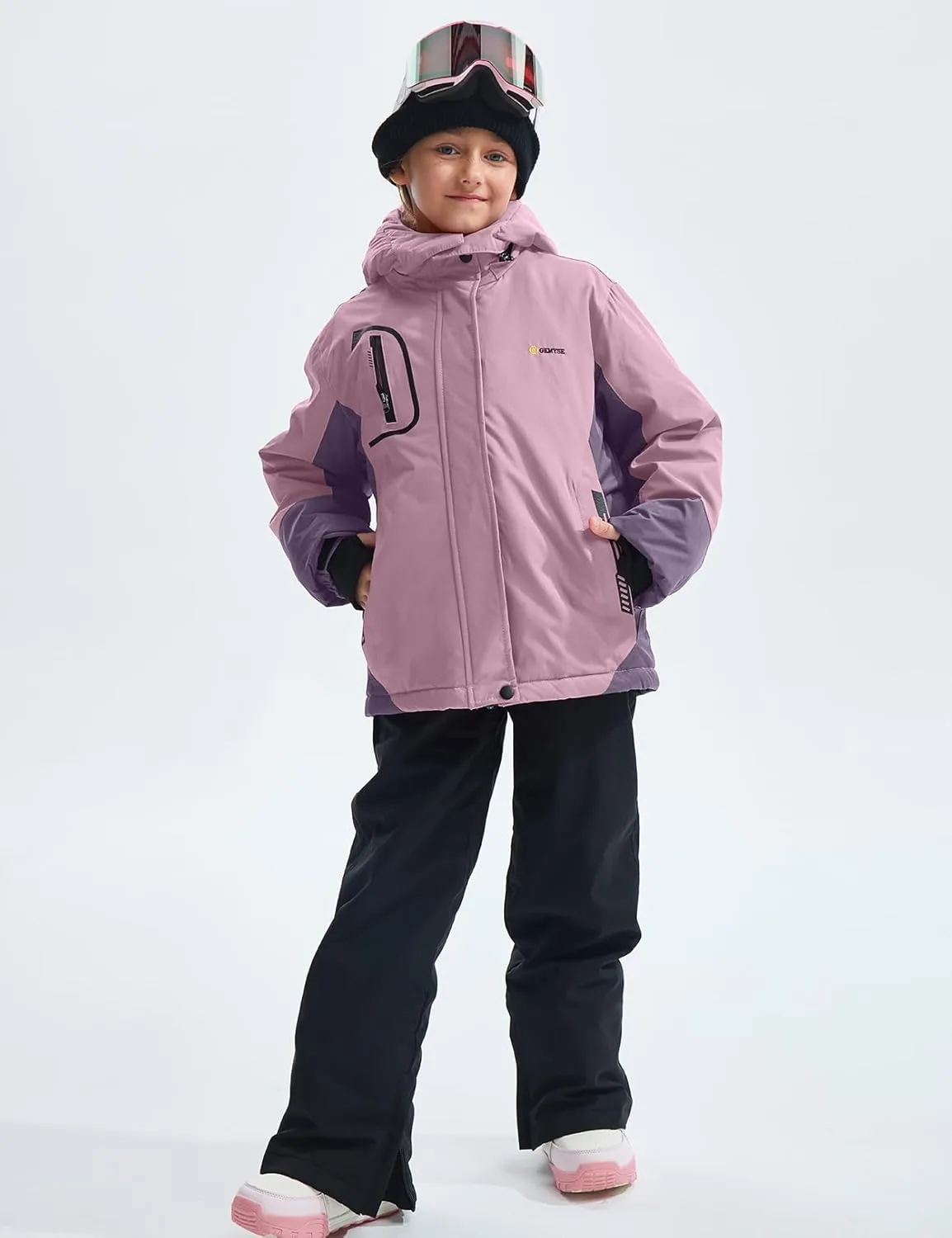 GEMYSE Girl's Waterproof Ski Snow Jacket Fleece Windproof Winter Jacket with Hood