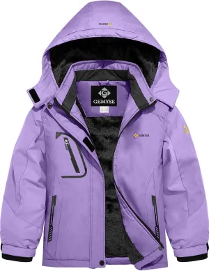 GEMYSE Girl's Waterproof Ski Snow Jacket Fleece Windproof Winter Jacket with Hood